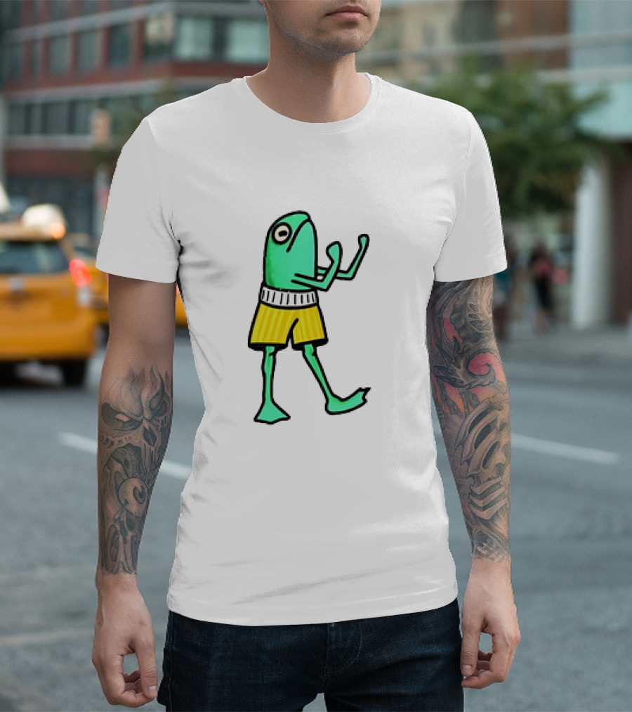 Frog Wearing Boxing Pose In Yellow Shorts T-Shirt