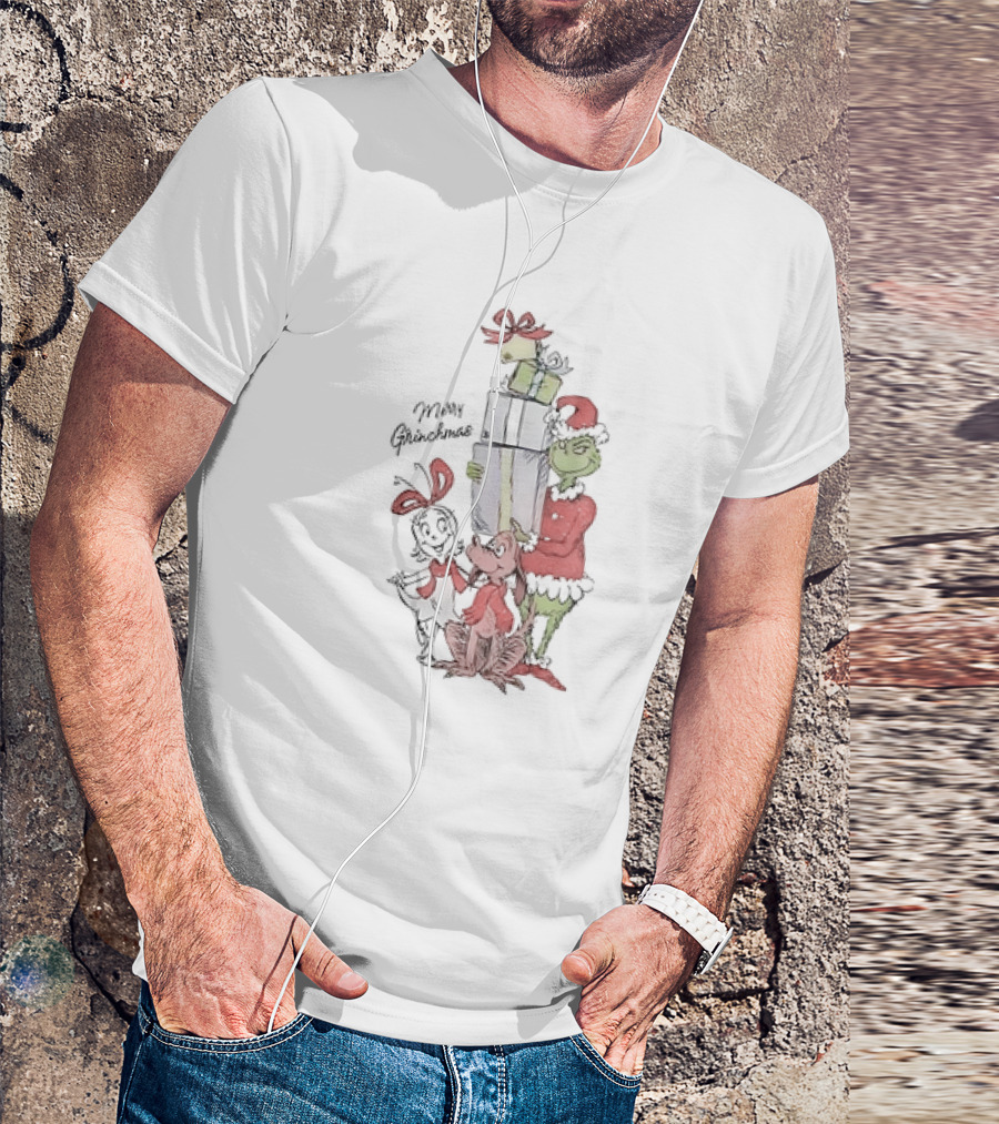 Merry Grinchmas Grinch With Max And Cindy Lou Who Holiday Cartoon T-Shirt