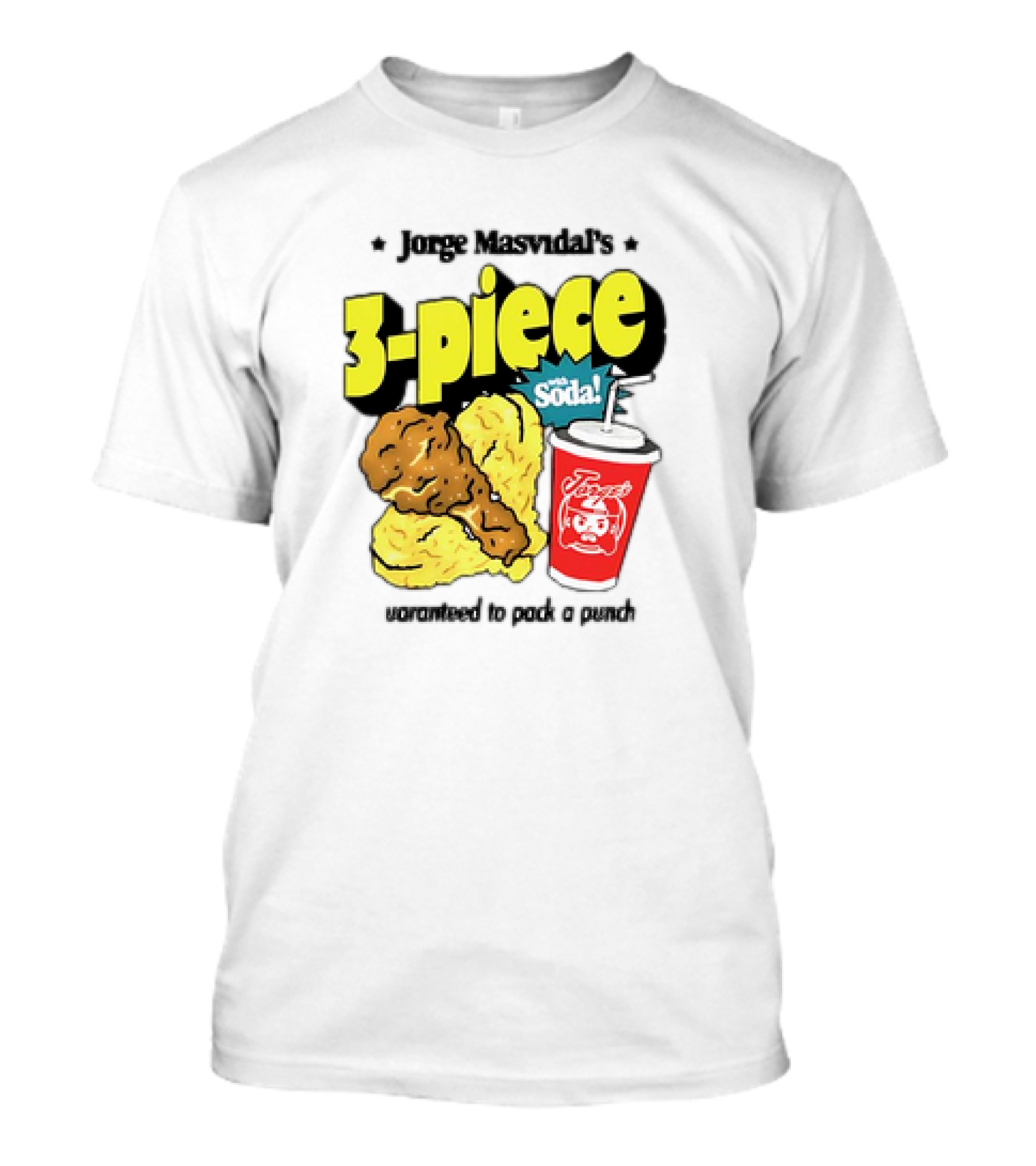 Jorge Masvidal's 3-Piece With Soda Guaranteed To Pack A Punch Chicken And Drink Combo T-Shirt