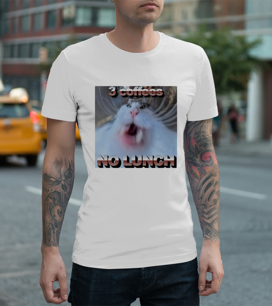 3 Coffees No Lunch Cat Meme T-Shirt