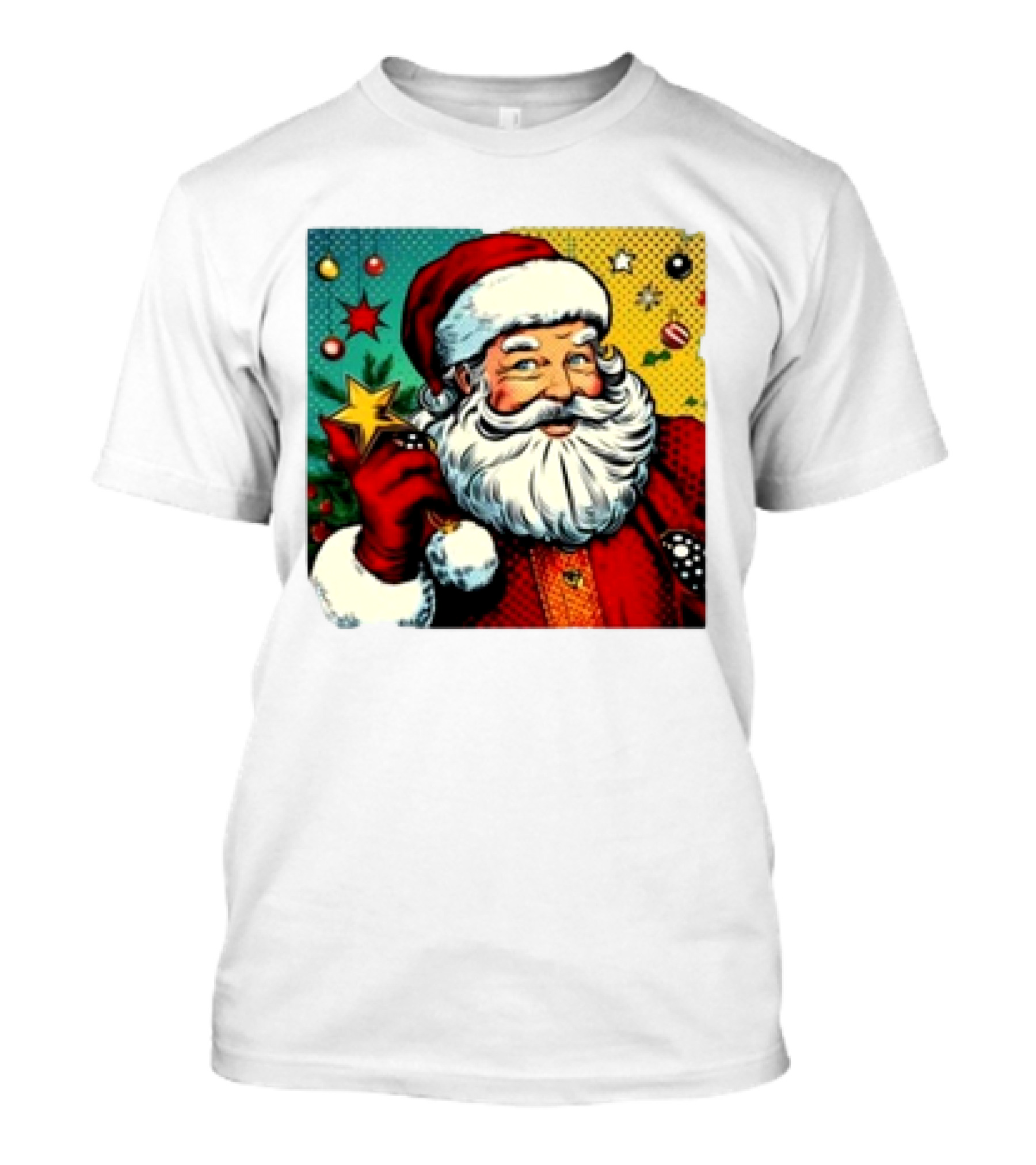 Christmas Retro Santa Claus Holding Star And Ornaments T-Shirt