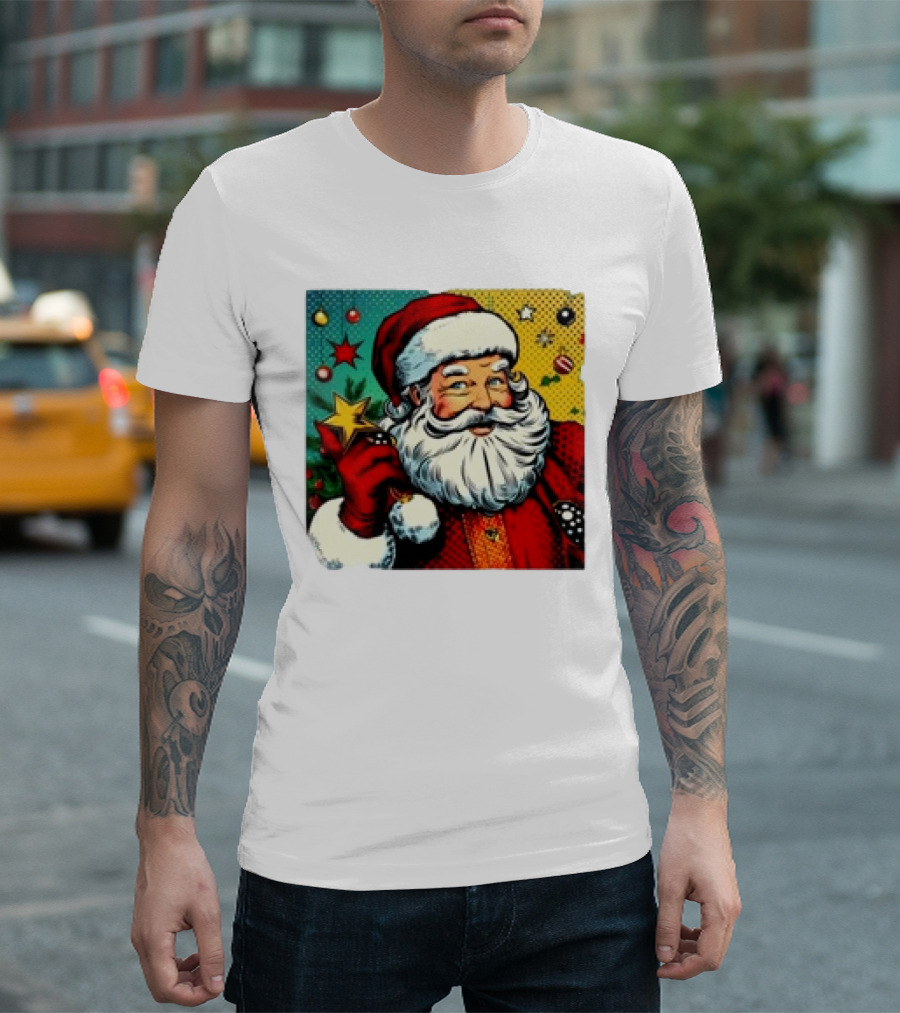Christmas Retro Santa Claus Holding Star And Ornaments T-Shirt