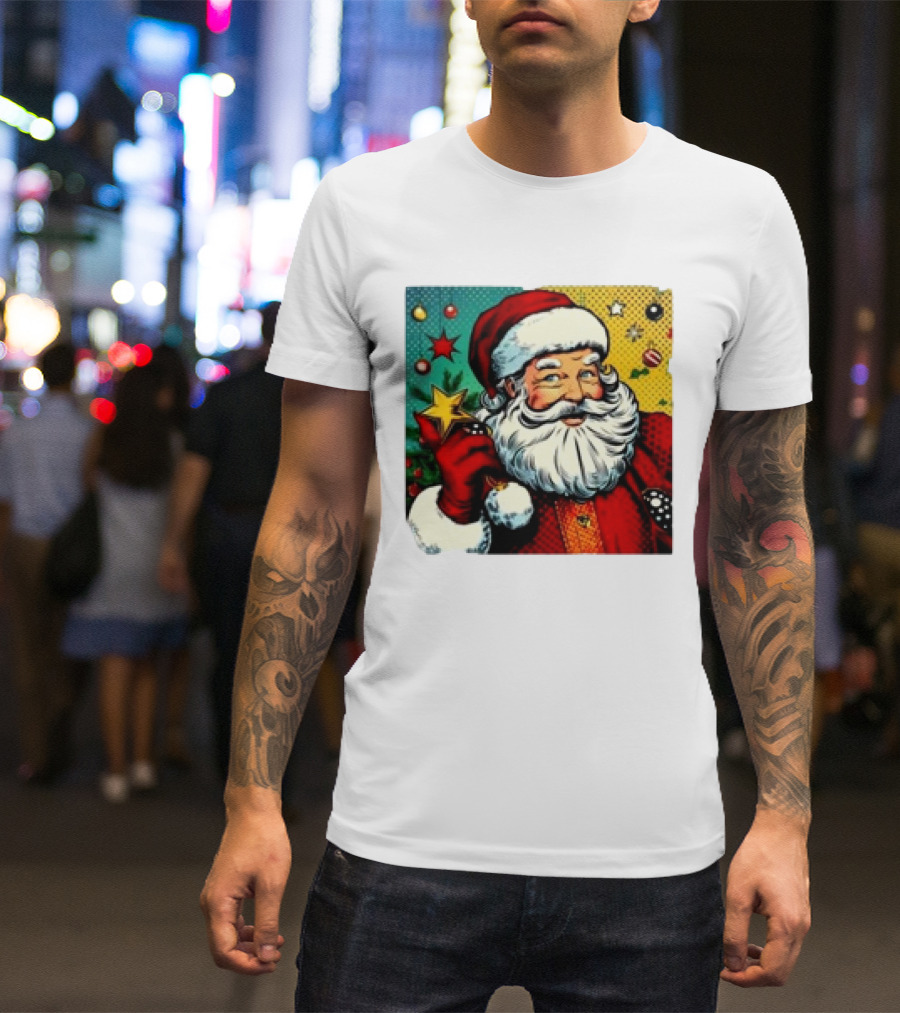 Christmas Retro Santa Claus Holding Star And Ornaments T-Shirt