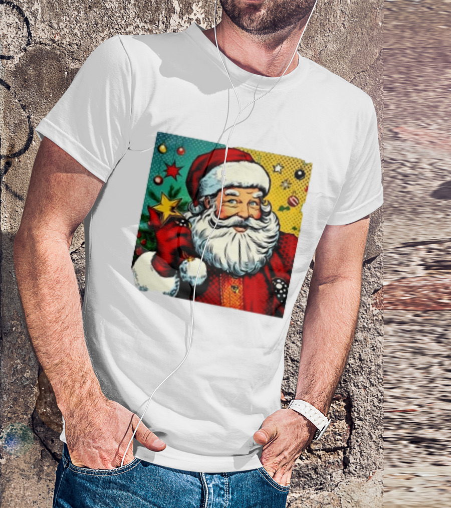Christmas Retro Santa Claus Holding Star And Ornaments T-Shirt