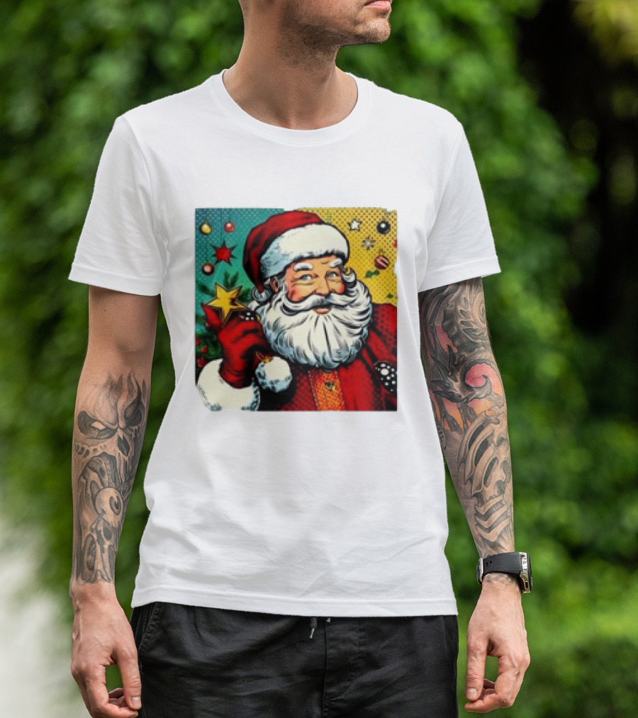 Christmas Retro Santa Claus Holding Star And Ornaments T-Shirt