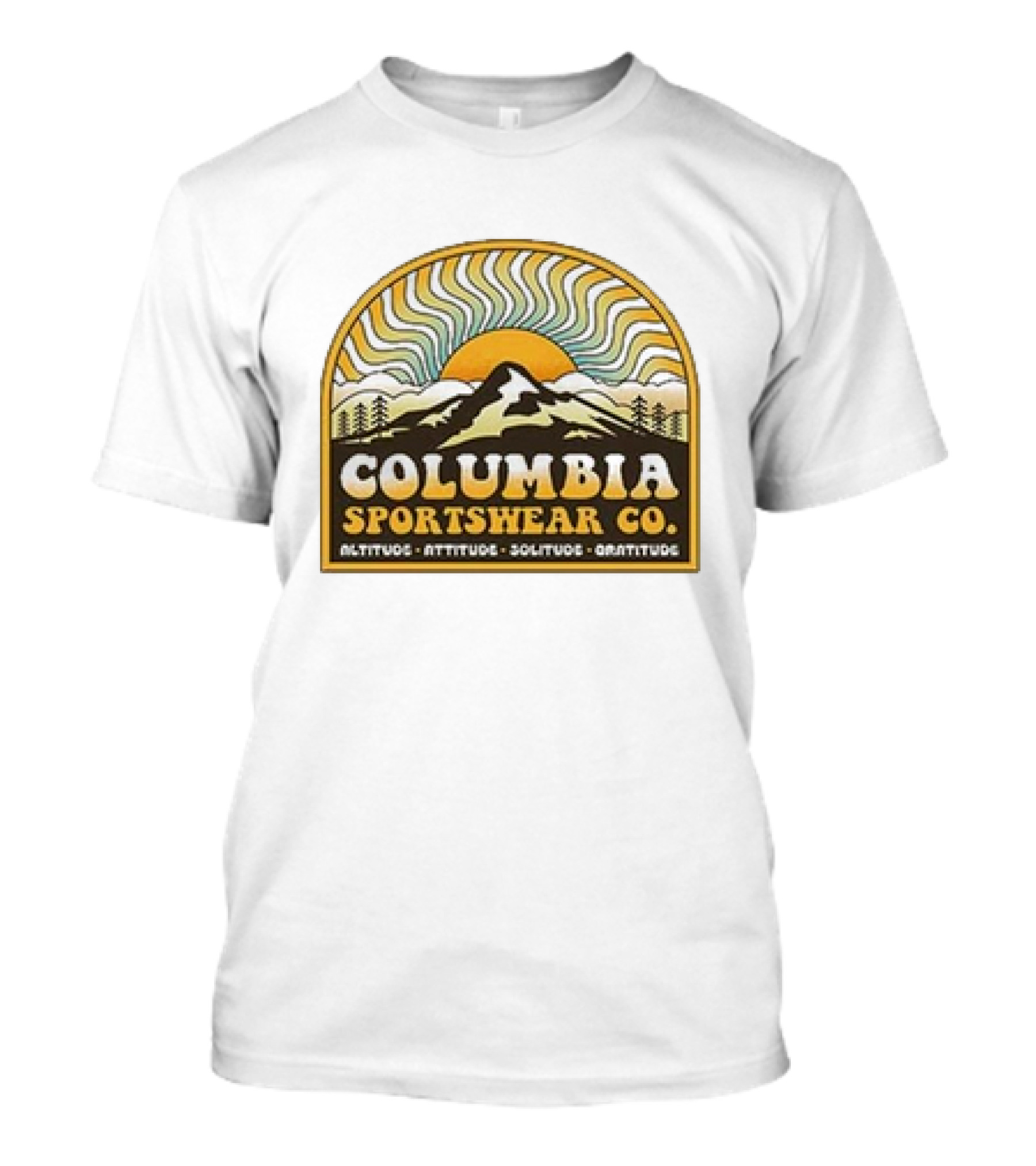 Columbia Sportswear Co Altitude Attitude Solitude Gratitude Mountain Sunburst T-Shirt