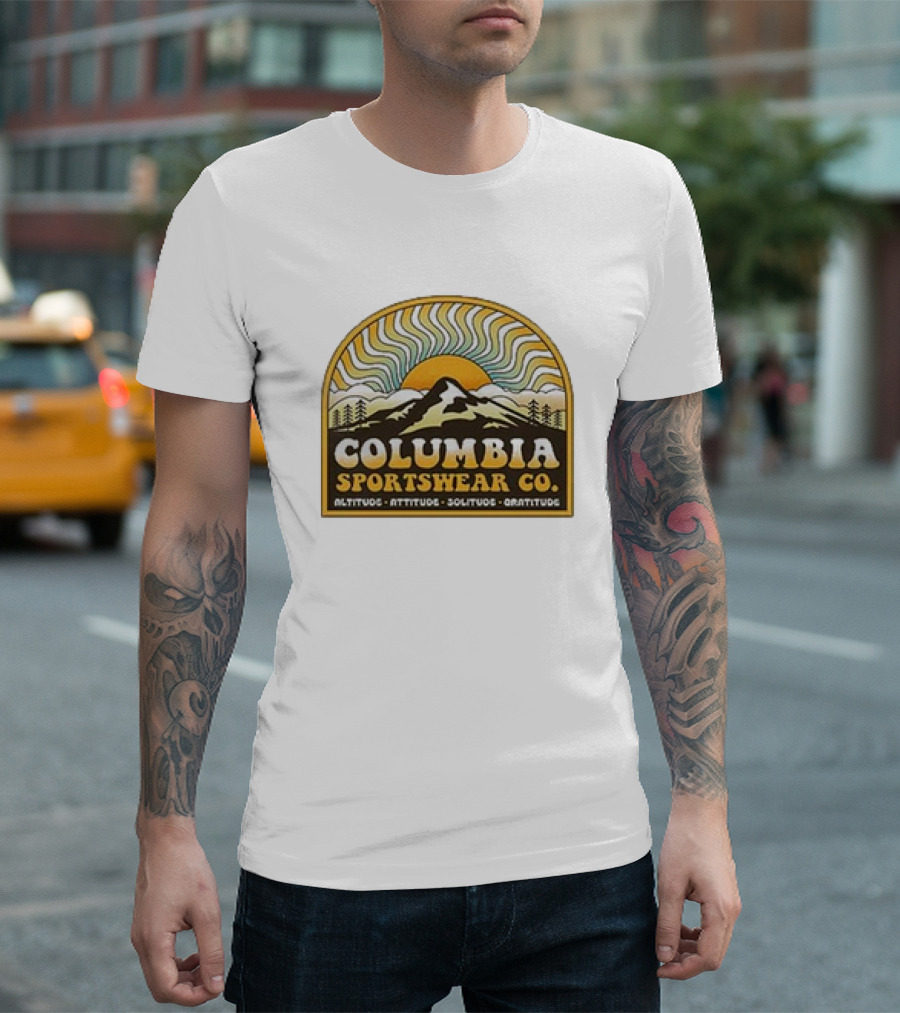 Columbia Sportswear Co Altitude Attitude Solitude Gratitude Mountain Sunburst T-Shirt