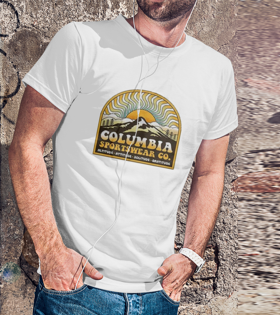Columbia Sportswear Co Altitude Attitude Solitude Gratitude Mountain Sunburst T-Shirt