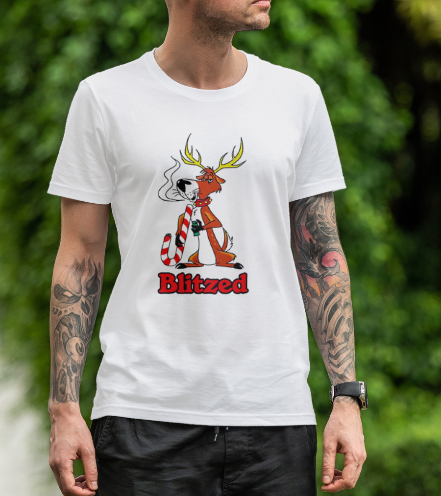 Blitzed Reindeer With Candy Cane And Holiday Cheer T-Shirt