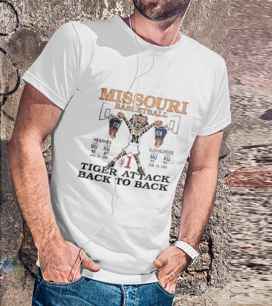 Missouri Basketball Tiger Attack #1 Back-to-Back MU Vs KU Hearnes 1990 T-Shirt