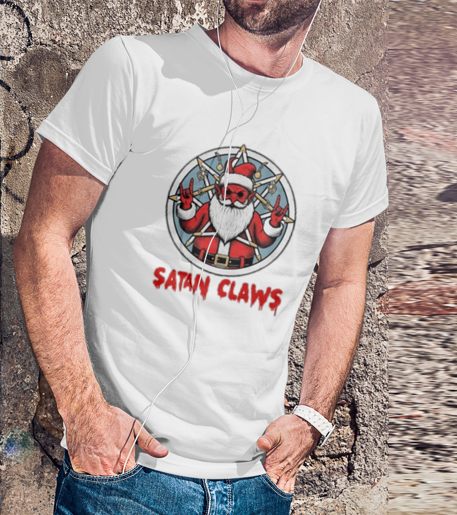 Satan Claws Christmas Pentagram Santa Rock Gesture T-Shirt