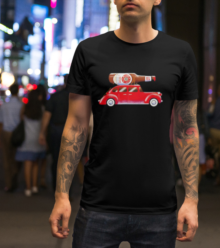 Iron City Beer Bottle On Red Vintage Car Holiday T-Shirt