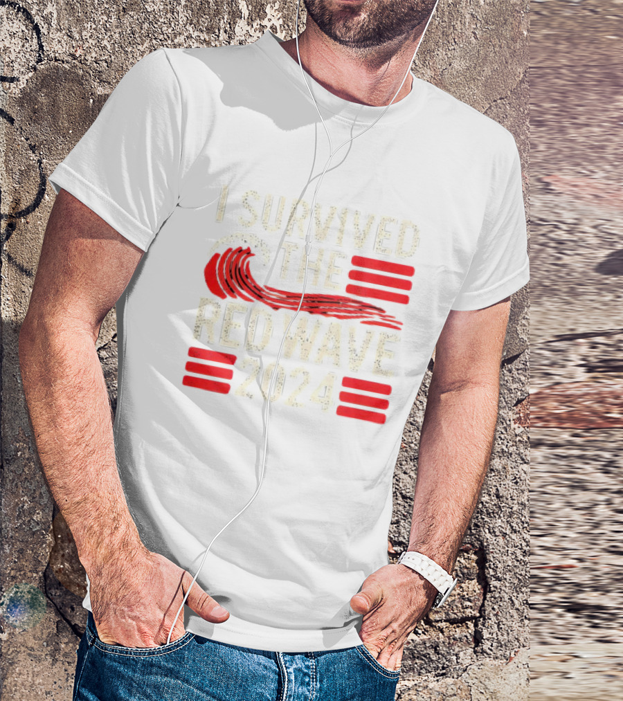 I Survived The Red Wave 2024 With Bold Red Wave And Stripe Symbols T-Shirt