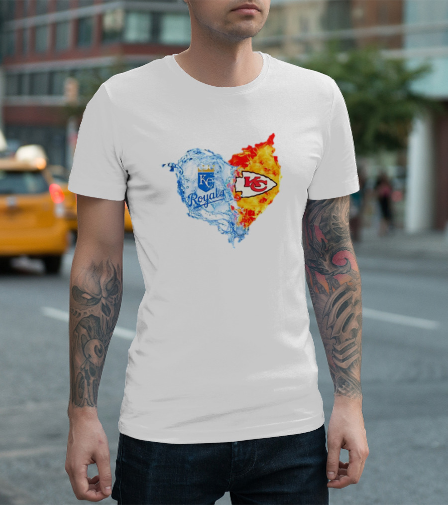 Kansas City Royals KC Chiefs Heart Water Fire T-Shirt