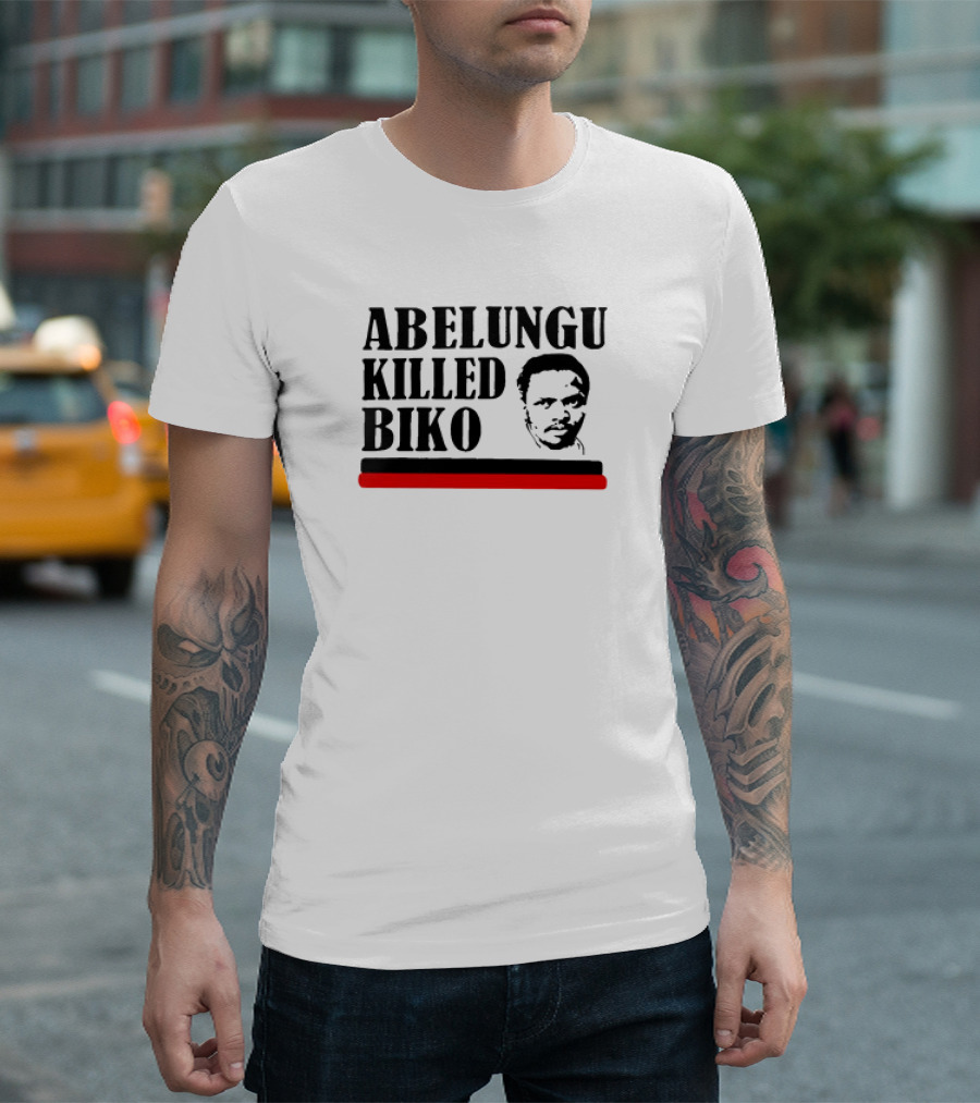 Abelungu Killed Biko Activist Portrait with Black and Red Lines T-Shirt