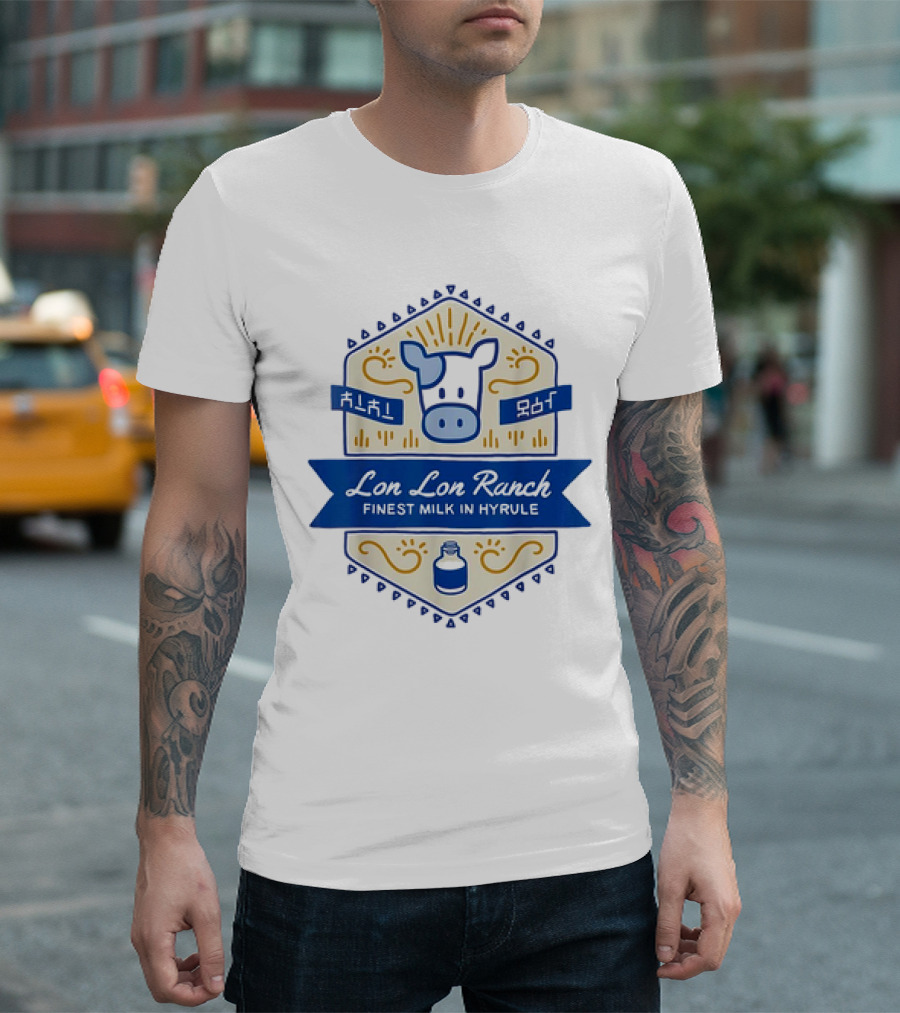 Lon Lon Ranch Cow Emblem Finest Milk in Hyrule Badge Hylian Text T-Shirt