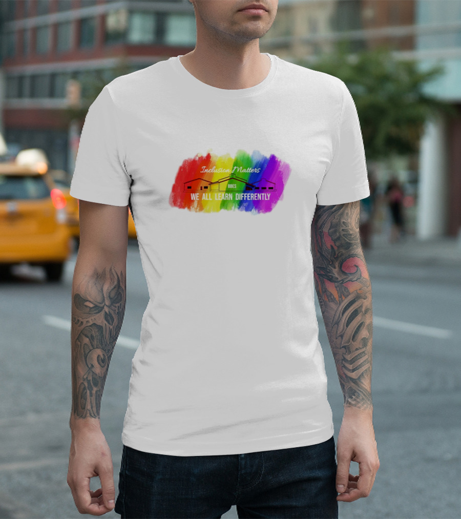 Inclusion Matters BBES We All Learn Differently Rainbow Brushstroke Background T-Shirt