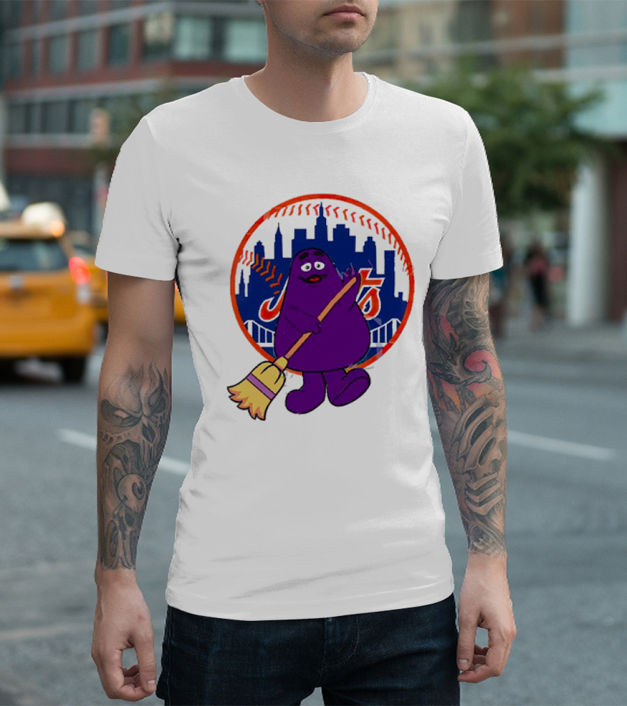 Grimace Sweep New York Mets Baseball 2024 City Skyline T-Shirt