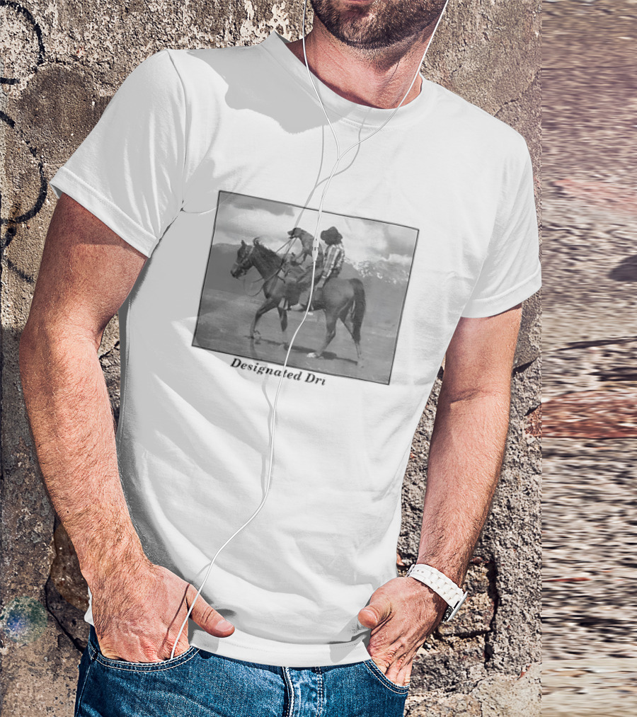 Montana Designated Dri Horseback Rider Cowboy And Dog Scenic Background T-Shirt