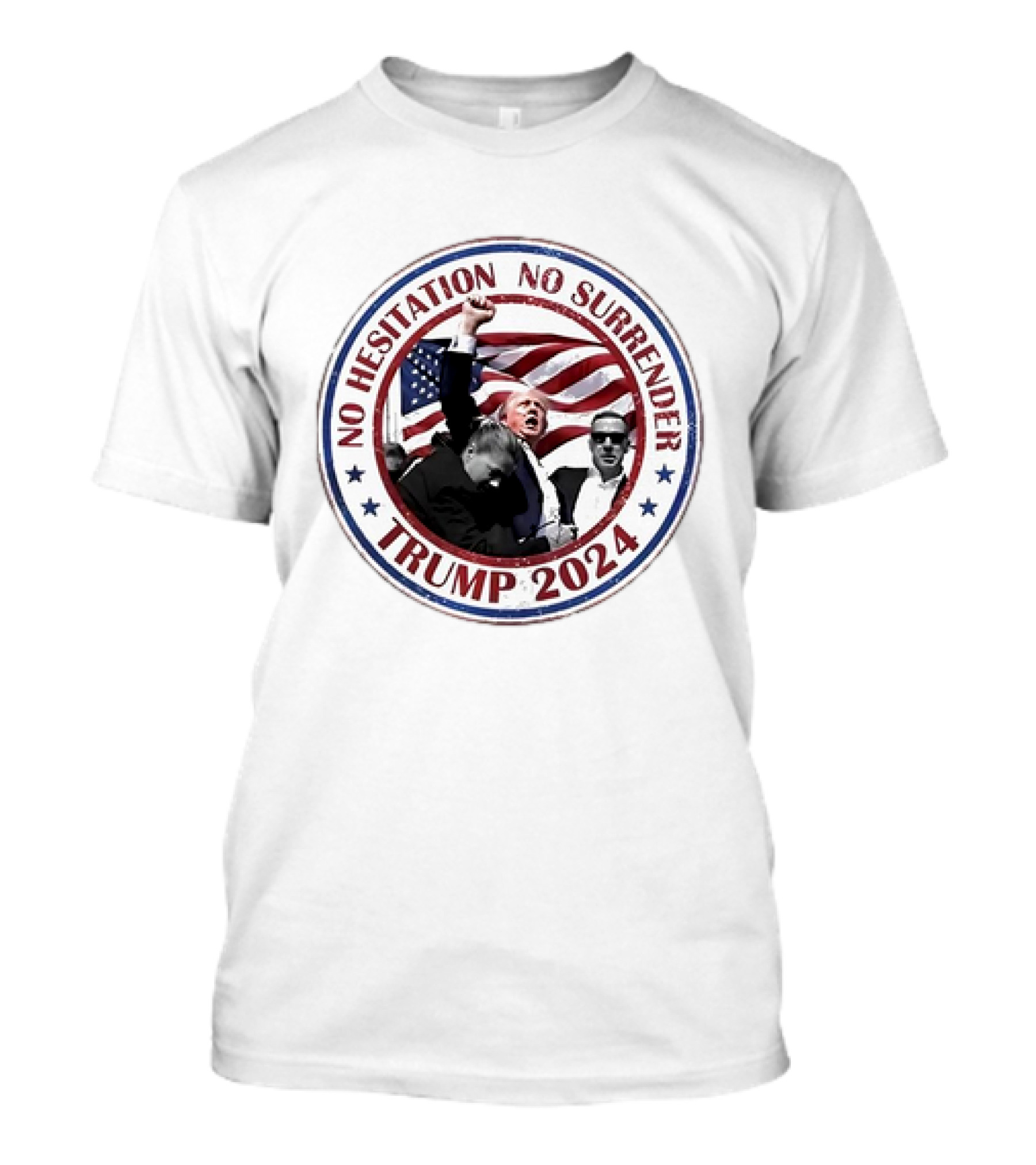 Trump 2024 No Hesitation No Surrender American Flag T-Shirt