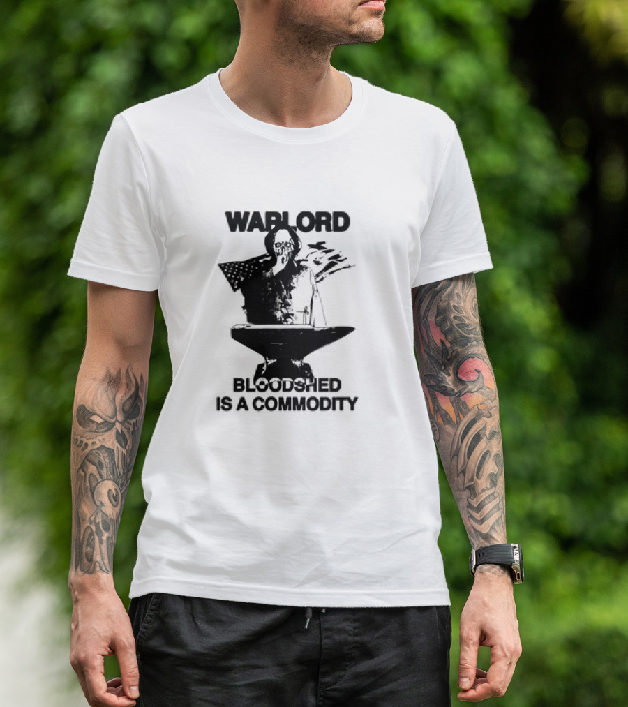 Warlord Bloodshed Is A Commodity Grim Reaper Anvil American Flag T-Shirt