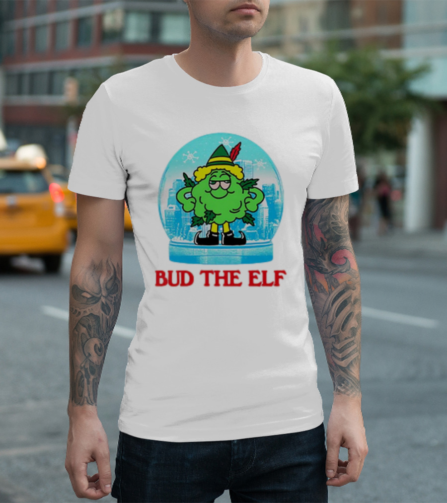 Bud The Elf Christmas Snow Globe Scene T-Shirt