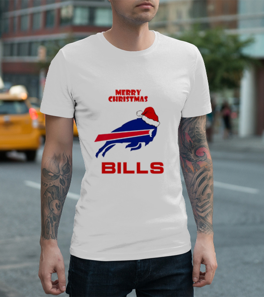 Merry Christmas Bills Santa Hat Logo Football Fan Gear T-Shirt