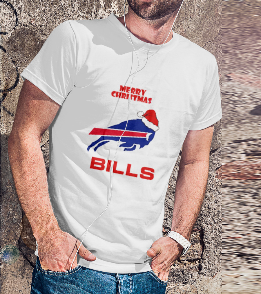 Merry Christmas Bills Santa Hat Logo Football Fan Gear T-Shirt
