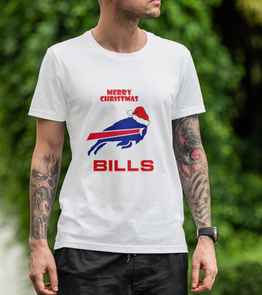 Merry Christmas Bills Santa Hat Logo Football Fan Gear T-Shirt