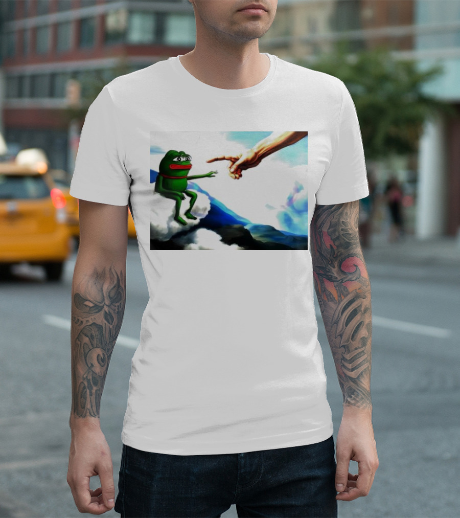Pepe Token Iconic Creation Of Adam Meme Parody Cloud Scene T-Shirt
