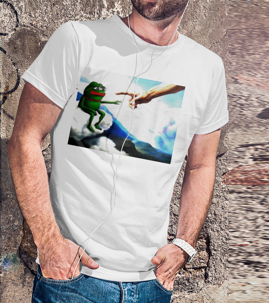 Pepe Token Iconic Creation Of Adam Meme Parody Cloud Scene T-Shirt