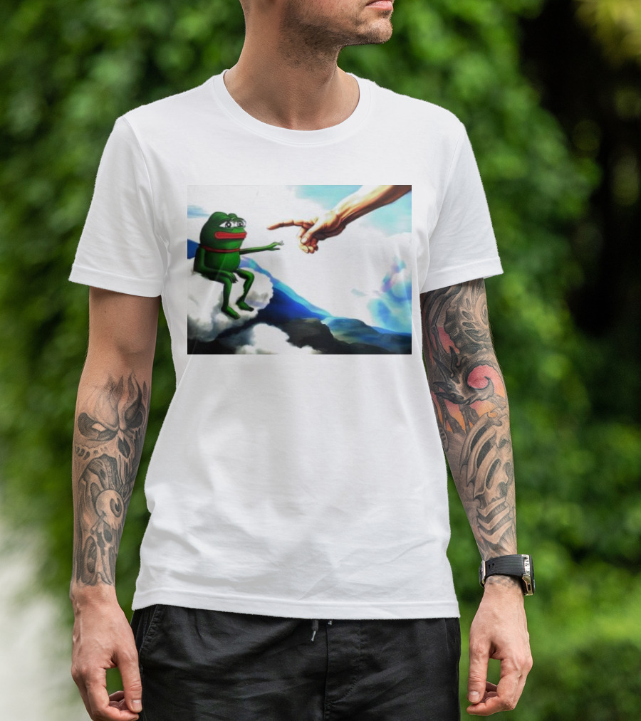 Pepe Token Iconic Creation Of Adam Meme Parody Cloud Scene T-Shirt
