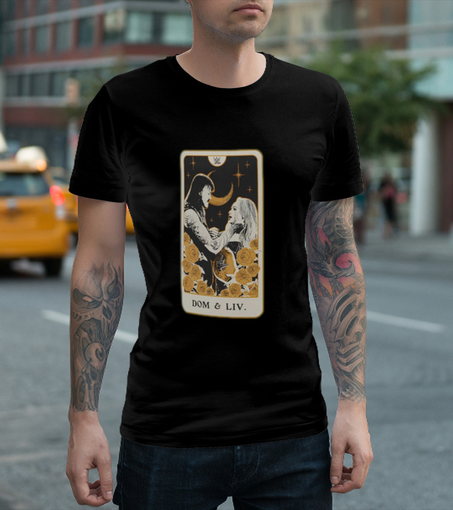 Dom and Liv WWE Lovers Tarot Card Moon Roses T-Shirt
