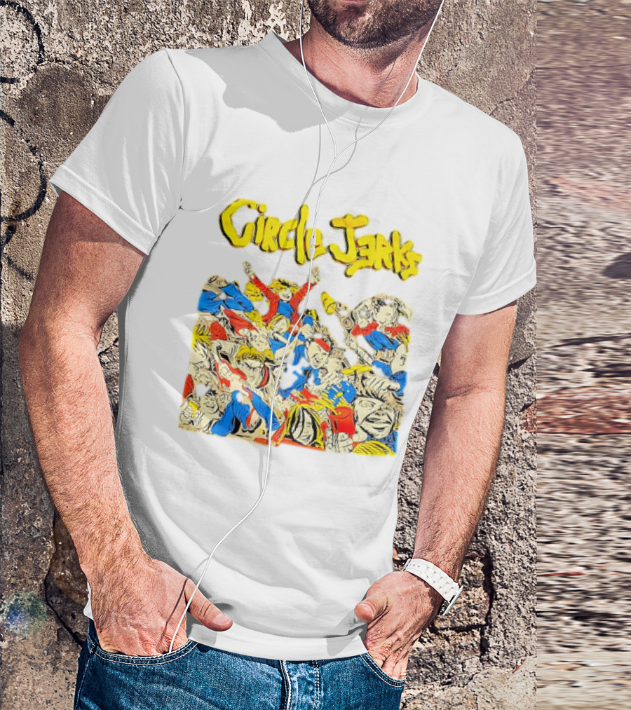 Circle Jerks Cartoon Energetic Crowd Scene With Vibrant Characters T-Shirt