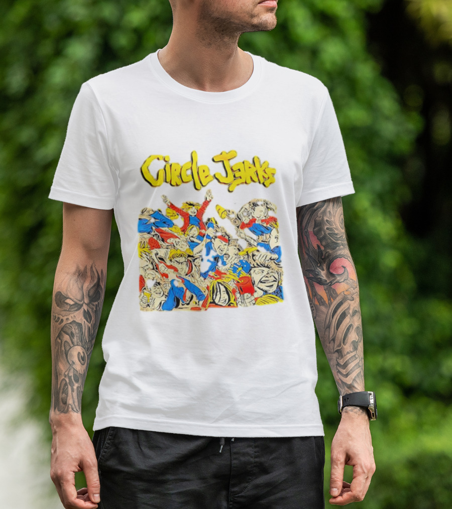 Circle Jerks Cartoon Energetic Crowd Scene With Vibrant Characters T-Shirt