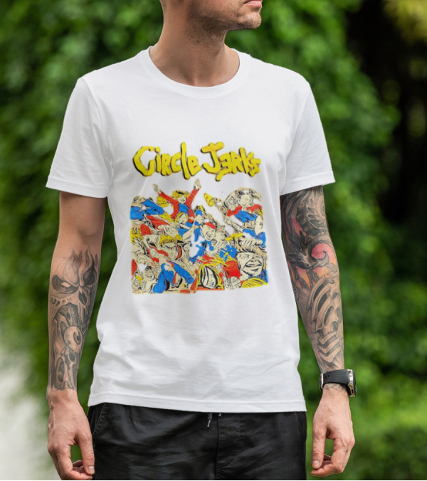 Circle Jerks Cartoon Energetic Crowd Scene With Vibrant Characters T-Shirt