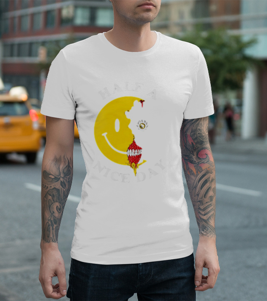 HALF A NICE DAY HORROR SMILEY FACE GRIN AND YELLOW CREEPY HALLOWEEN T-Shirt