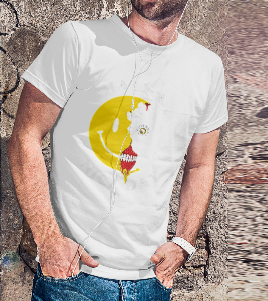 HALF A NICE DAY HORROR SMILEY FACE GRIN AND YELLOW CREEPY HALLOWEEN T-Shirt