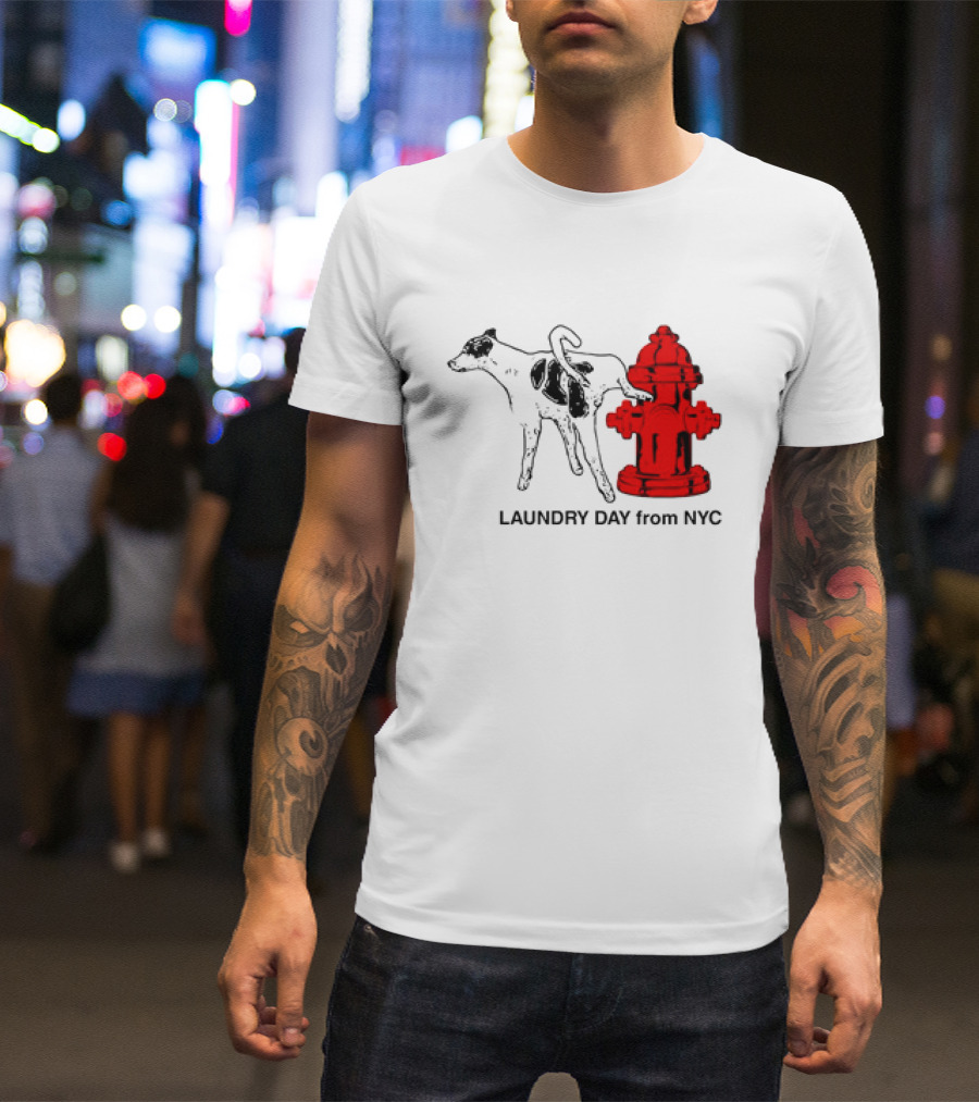 NYC Humorous Dog And Fire Hydrant Laundry Day Scene T-Shirt