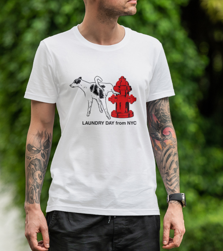 NYC Humorous Dog And Fire Hydrant Laundry Day Scene T-Shirt