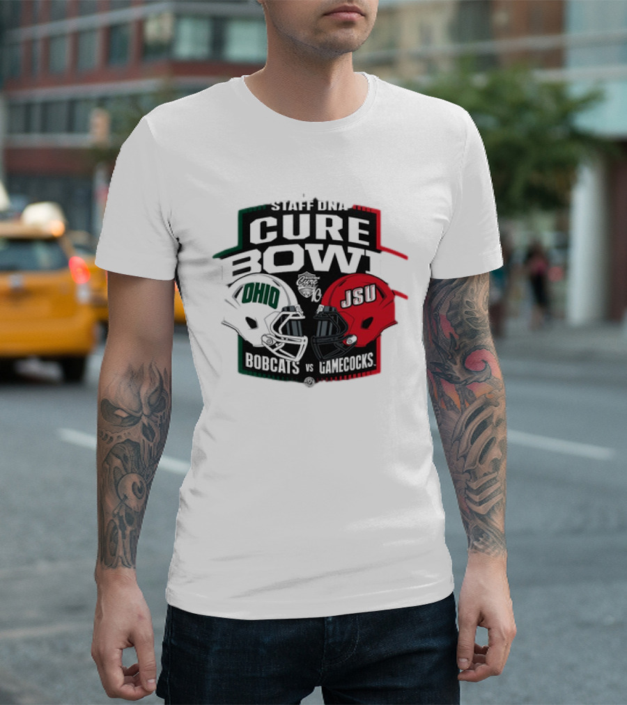 Ohio Bobcats vs Jacksonville State Gamecocks Staff DNA Cure Bowl 2024 Football T-Shirt