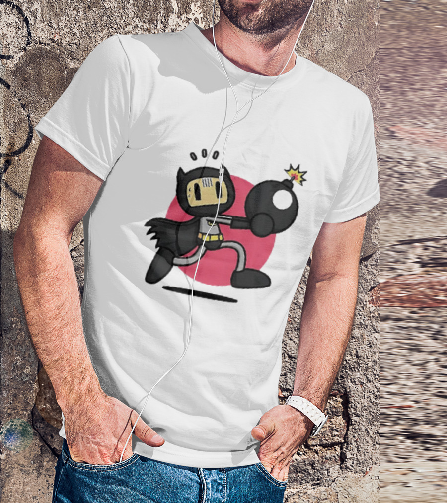 Batman Meets Bomberman Crossover With Iconic Superhero Cape And Explosive Action T-Shirt