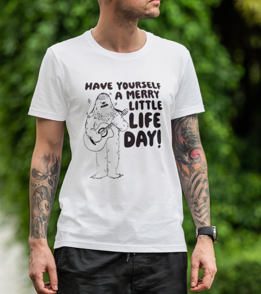 Bigfoot Have Yourself A Merry Little Life Day Playing Guitar T-Shirt
