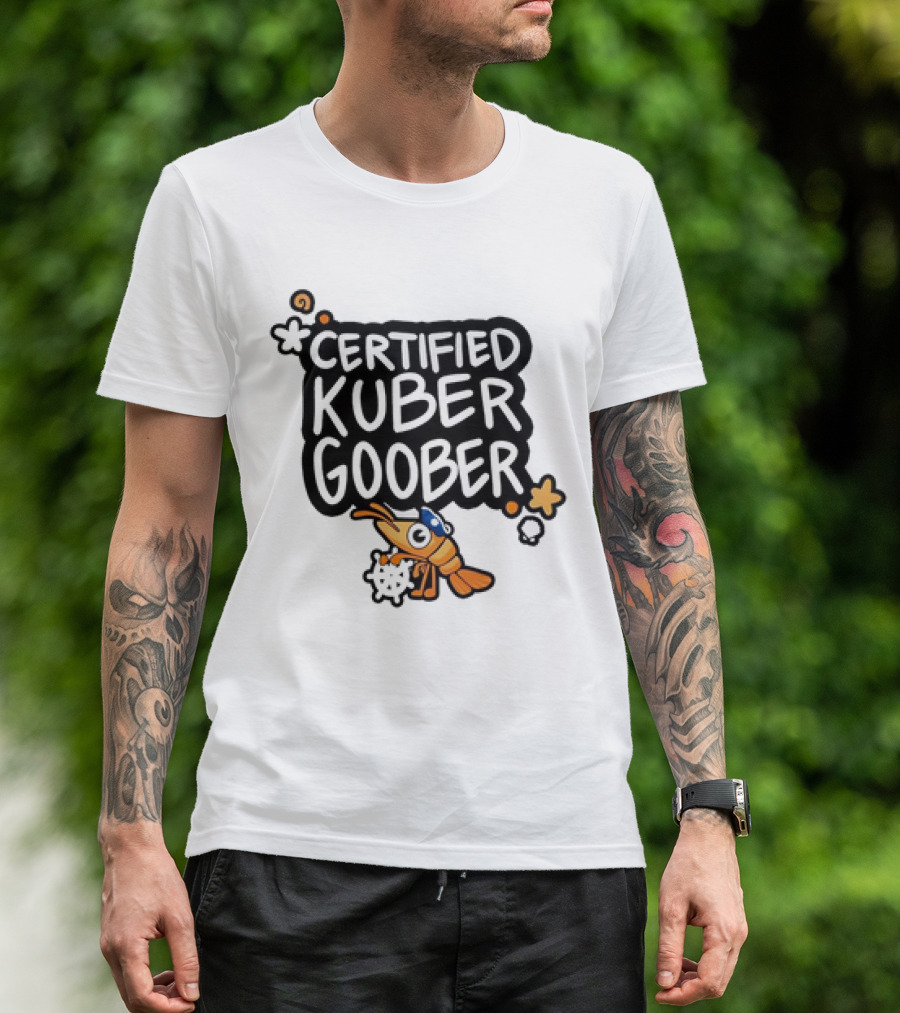 Certified Kuber Goober Kubernetes Shrimp Character With Clouds And Stars T-Shirt