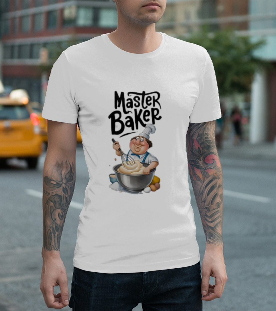 Master Baker Caricature Whisking Dough Enthusiastically T-Shirt