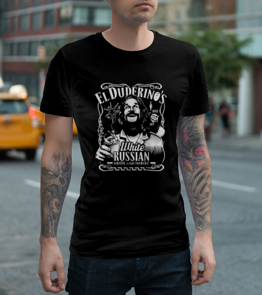 El Duderino’s White Russian Abide And Imbibe Retro Style Starburst Drink T-Shirt