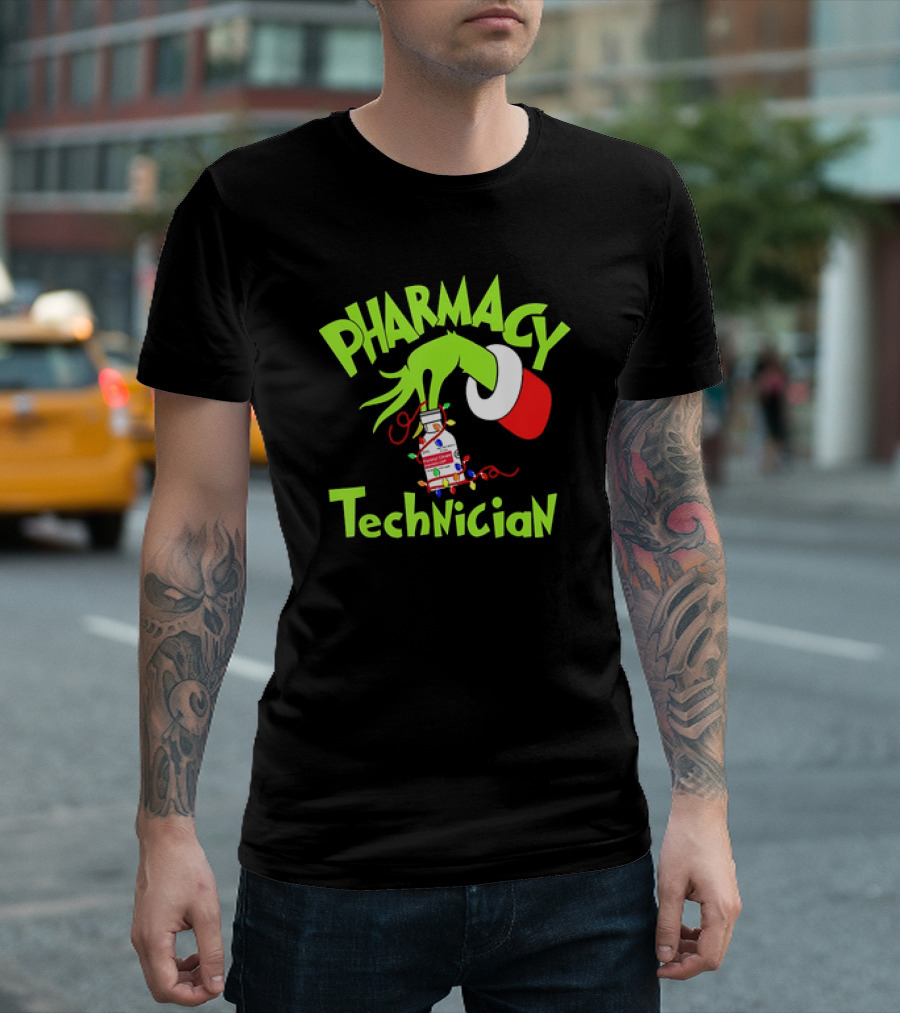 Grinch Pharmacy Technician Christmas Lights T-Shirt