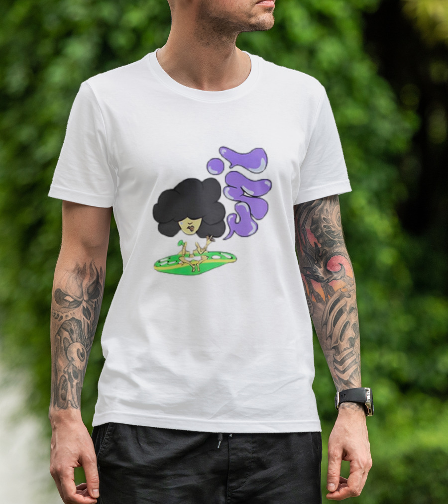 Umi Afro Character On Green UFO With Purple Bubble Letters T-Shirt
