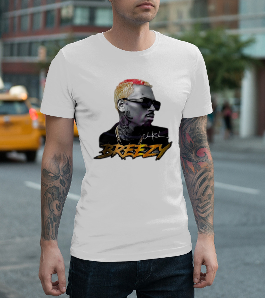 Breezy Chris Brown Signature Style with Sunglasses and Blonde Hair T-Shirt