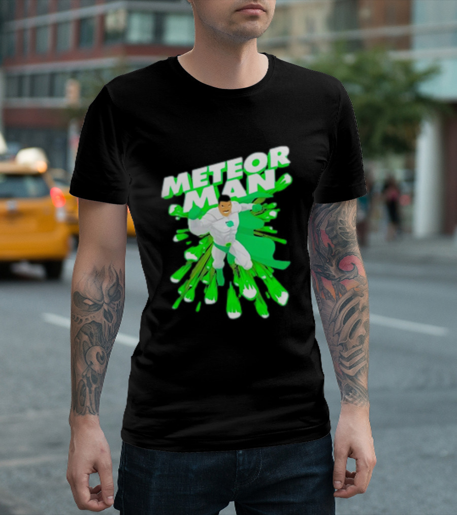 Meteor Man Heroic Pose with Green Comet Effect T-Shirt